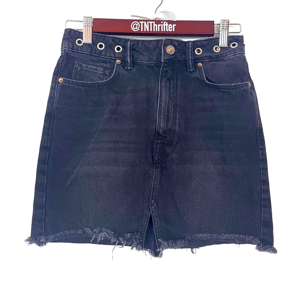 All Saints Women's Lila Grommet Waist Eyelet Denim Mini Skirt Black Size 4 Edgy